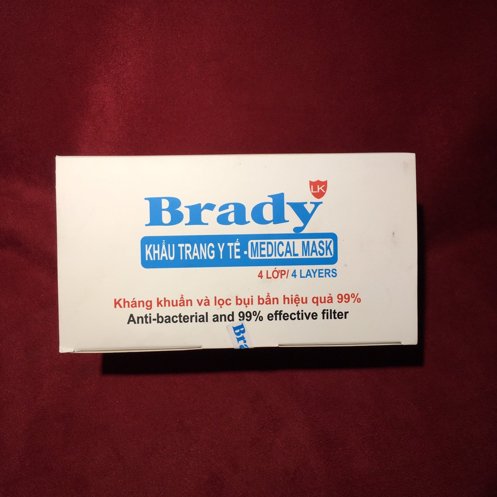 Khẩu Trang Y Tế 4 Lớp Giấy Kháng Khuẩn Hộp 50 Chiếc Khẩu Trang Y Tế Brady Kháng Khuẩn | BigBuy360 - bigbuy360.vn