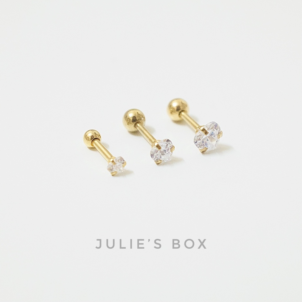 [1 Chiếc] Khuyên Tai Titan Màu Vàng Đá Trái Tim Unisex Đuôi Bi Không Gỉ Sét Không Ngứa Bông Tai Nam Julies Box 66