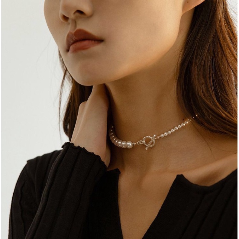Vòng Cổ Ngọc Trai Màu Trắng Khóa Tròn Bạc Size 7ly - NT48 - Ngọc Trai Trường Thịnh