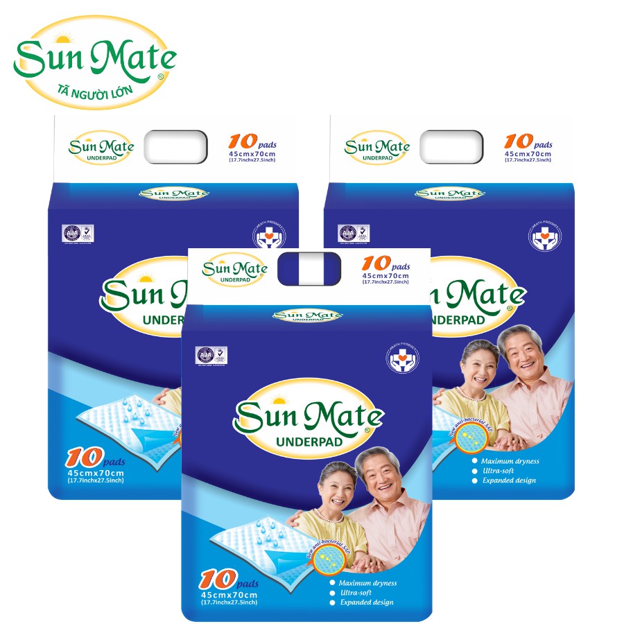 Combo 3 gói Tấm lót người lớn Sunmate (10 miếng/gói)