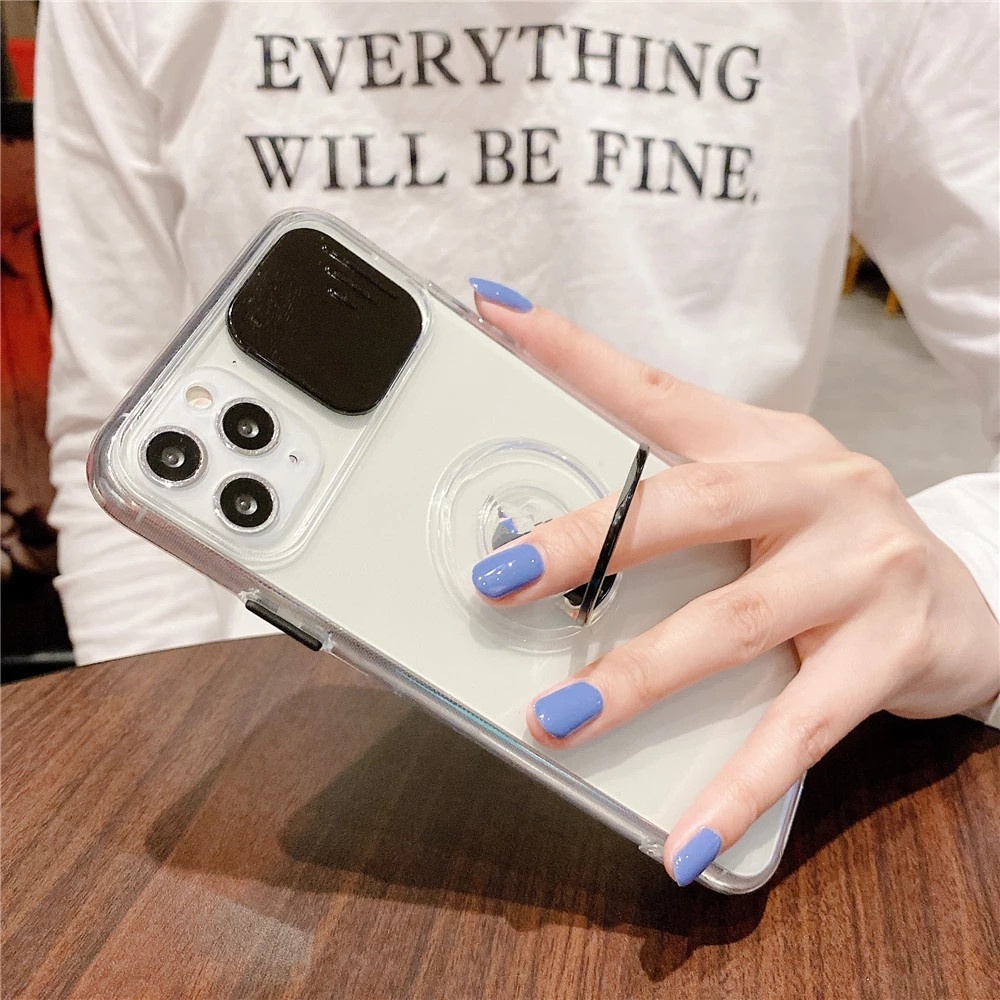 Ốp for Iphone 14 Pro Max điện thoại TPU bảo vệ camera kèm móc xỏ ngón cho for Iphone 12 11 Pro Max X Xs Xr 7 Plus 8 Plus Trượt rõ ràng Bảo vệ ống kính máy ảnh Chống va đập Nắp lưng TPU mềm chống va đập