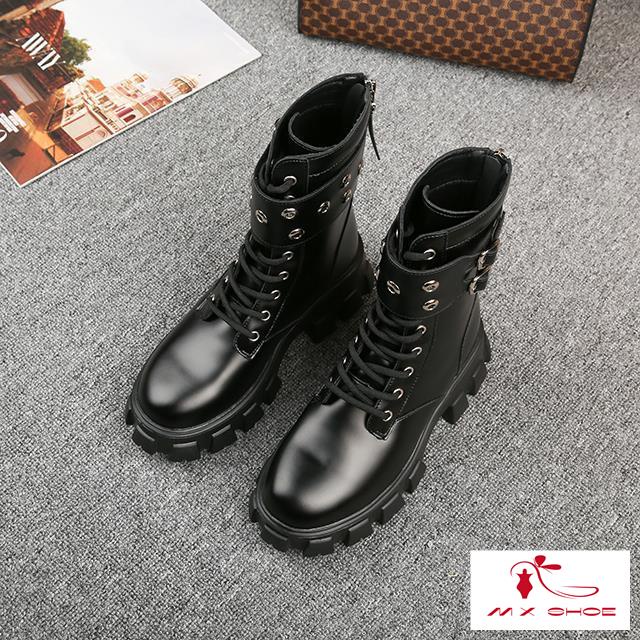 M & X ~  Giày Bốt Martin Đế Dày Mũi Tròn Có Dây Kéo Phía Sau Phong Cách Mới 2022 Hợp Thời Trang Cho Nữ