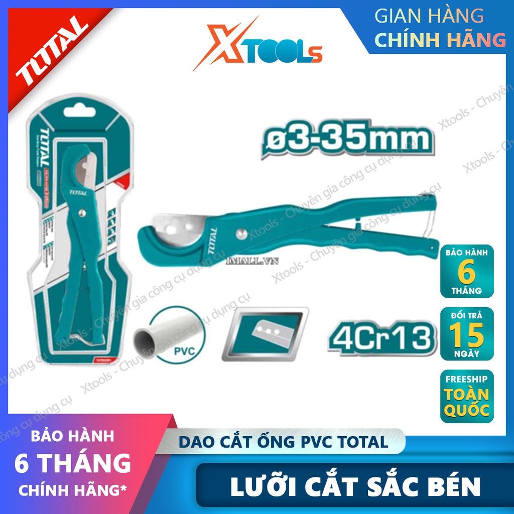 Dao cắt ống nhựa PVC chuyên dụng cao cấp TOTAL THT53351 210mm đường kính cắt 3-35mm, hợp kim nhôm, thép không gỉ sắc bén
