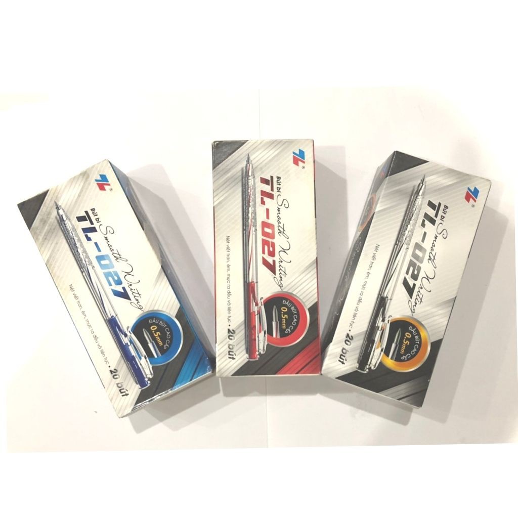 Hộp bút bi Thiên Long 027/bút TL-027 ngòi 0,5mm mực xanh, đen, đỏ chính hãng, giá rẻ.