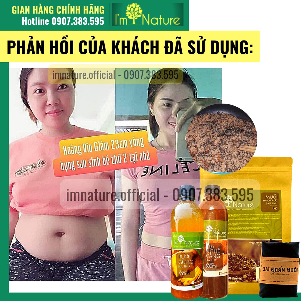 Combo Sau Sinh: Muối Thảo Dược + Rượu Gừng & Nghệ Hạ Thổ 3 Năm + Tặng Đai Quấn Cho Mẹ Sau Sinh I'm Nature