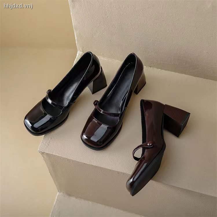 Giày cao gót mũi vuông thời trang xuân hè Pháp cổ điển cho nữ