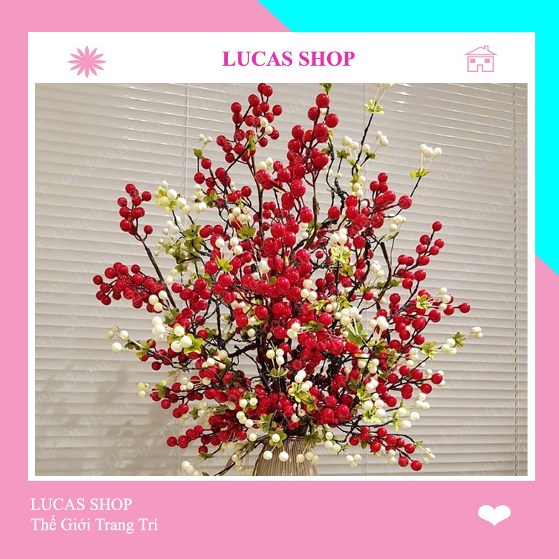 Cành Tuyết Cherry Cổ Cao Cấp 90cm Trang Trí Nhà Cửa, Sự Kiện, Cắm Điểm Đào Đông, Cành Lựu Sang Trọng