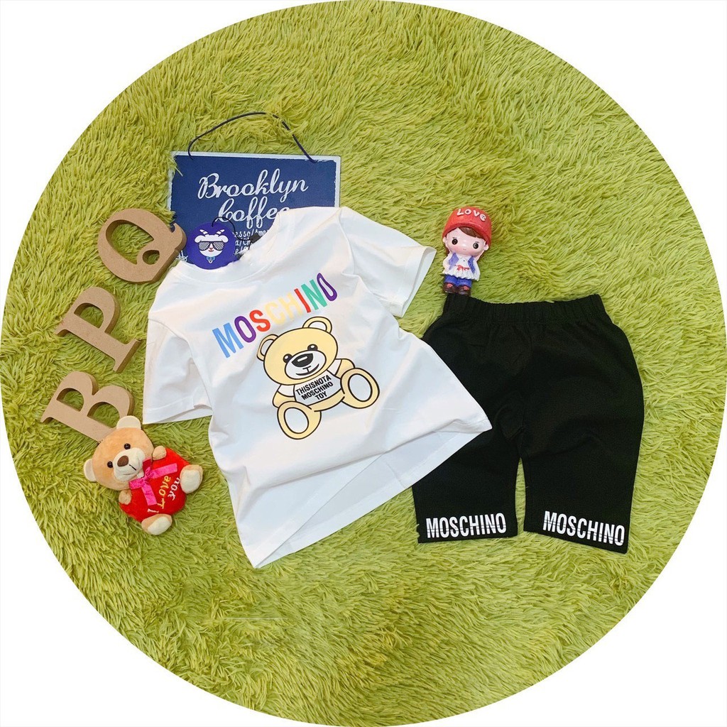 (Gía sỉ) COMBO 5 đồ bộ bé gái tay ngắn quần lửng siêu cute hình gâu MOSCHINO cho bé 6-24kg.-BG15. Chân thành cám ơn bạn