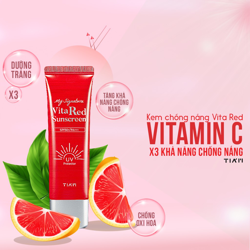 Kem Chống Nắng Tiam Dưỡng Trắng Giảm Thâm Tiam Signature Vita Red Sunscreen Tia'm SPF50+/PA+++ 50ml