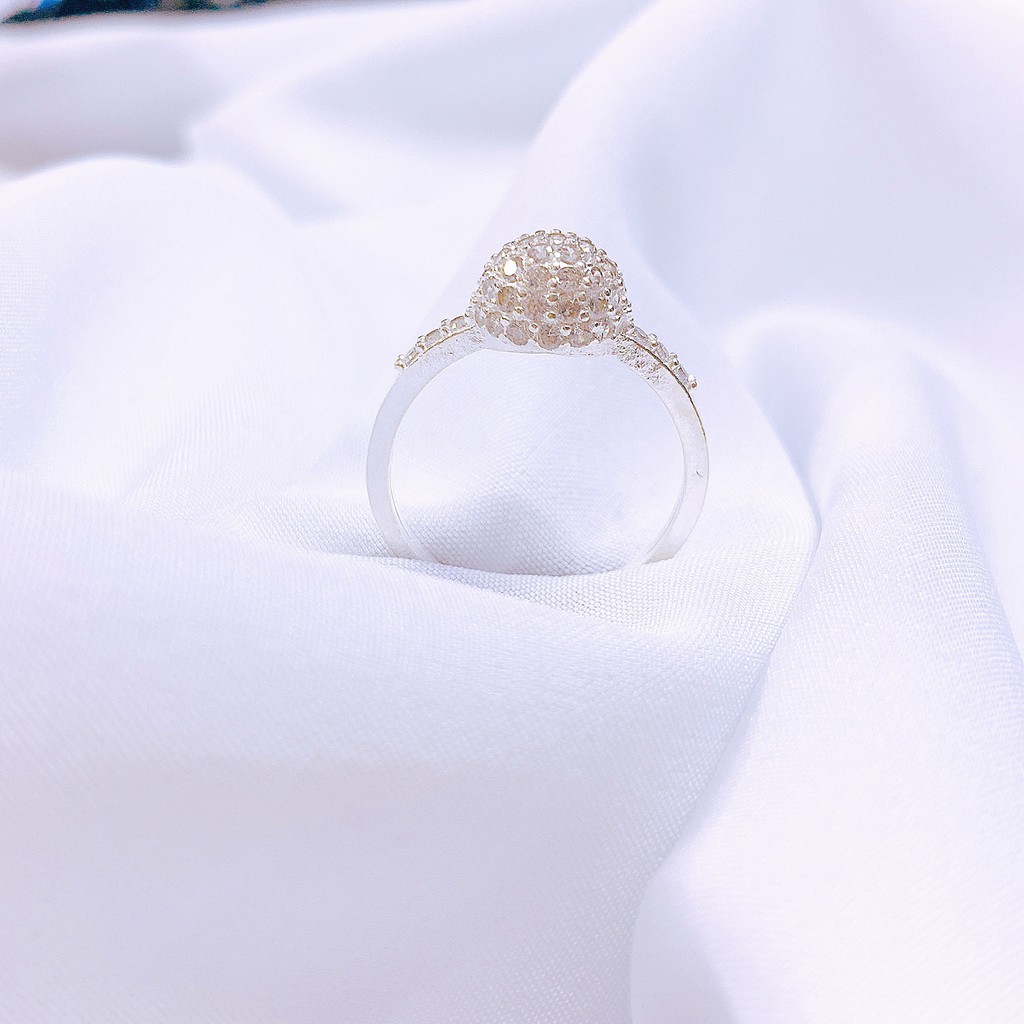 Nhẫn bạc thật, nhẫn nữ mặt cầu tròn đính đá nhỏ xinh xắn/ Trang sức JQN