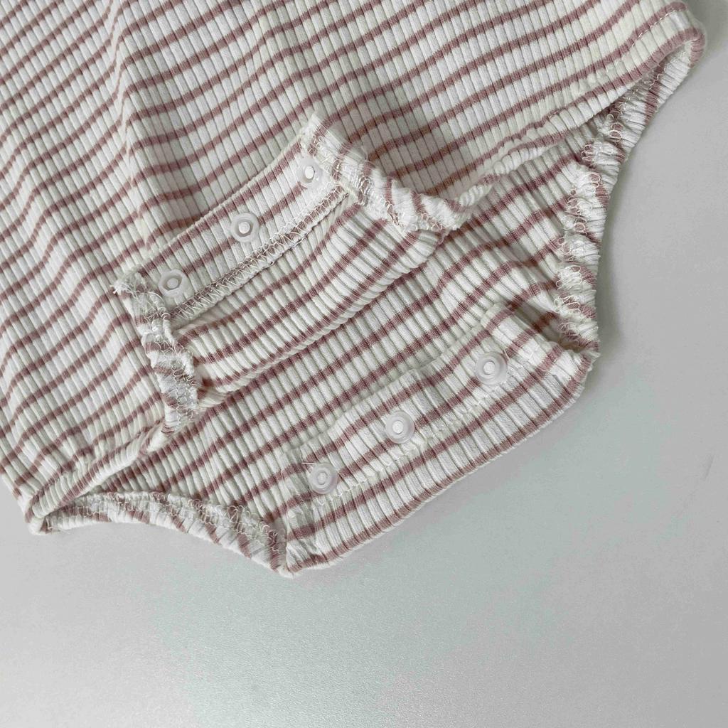 Bộ Áo Liền Quần Tay Ngắn Họa Tiết Sọc Mềm Mại Thời Trang Mùa Hè Xinh Xắn Cho Bé Trai Và Gái