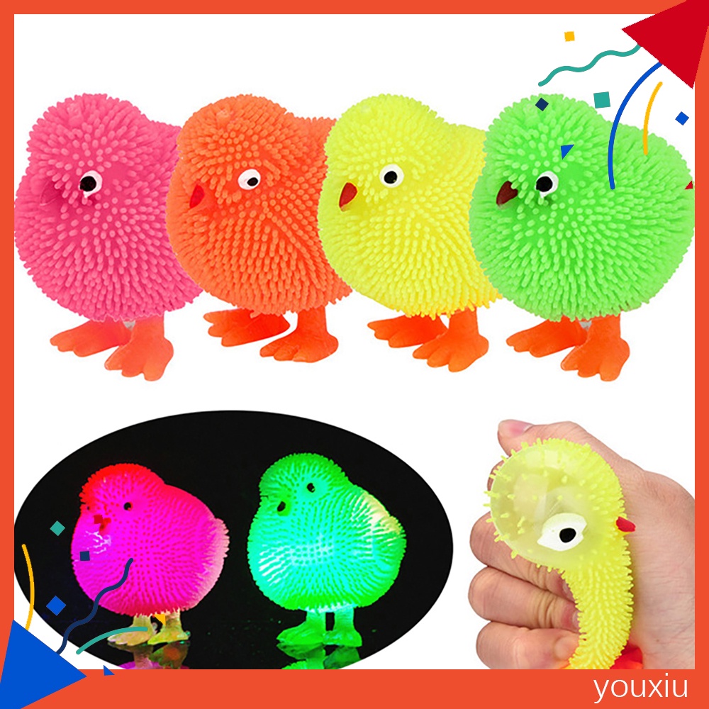 Đồ chơi bóng bóp tay hình gà con có đèn LED giải tỏa căng thẳng