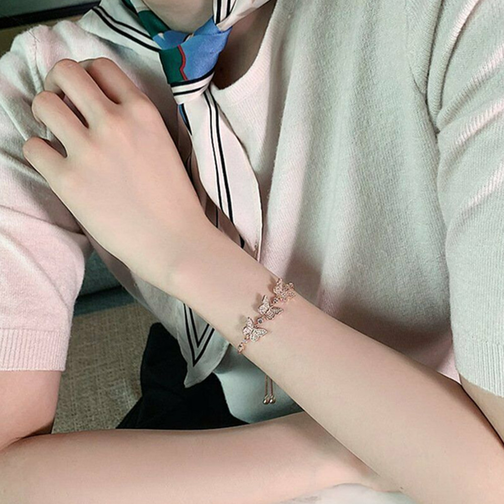 Vòng Tay Hợp Kim Mặt Hình Bướm Đính Đá Xinh Xắn Cho Nữ