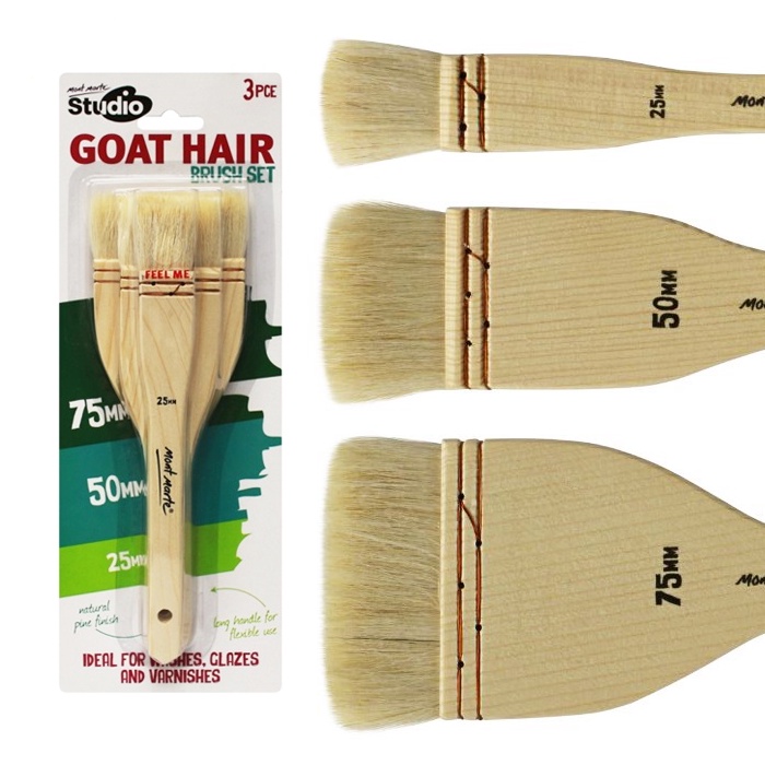 Bộ 3 Cọ Bản Lông Dê Mont Marte - Studio Goat Hair Brush Set 3pce - BMHS1003