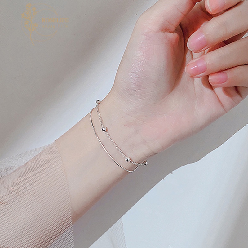 Vòng Tay Hai Lớp Mạ Bạc 925 Hình Quả Cầu Nhỏ Xinh Thời Trang Dành Cho Nữ