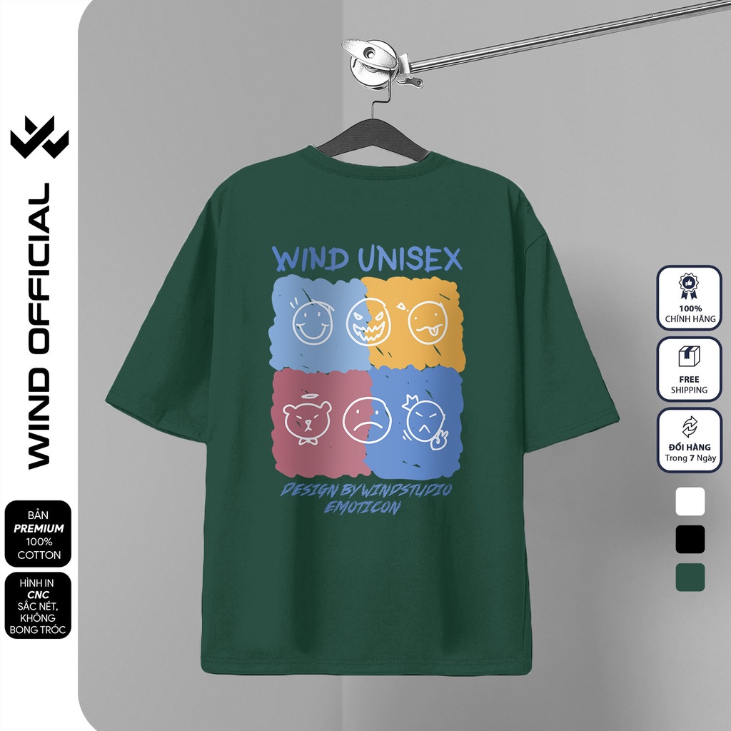 Áo thun tay lỡ unisex WIND EMOIJ 65% Cotton phông form rộng nam nữ oversize