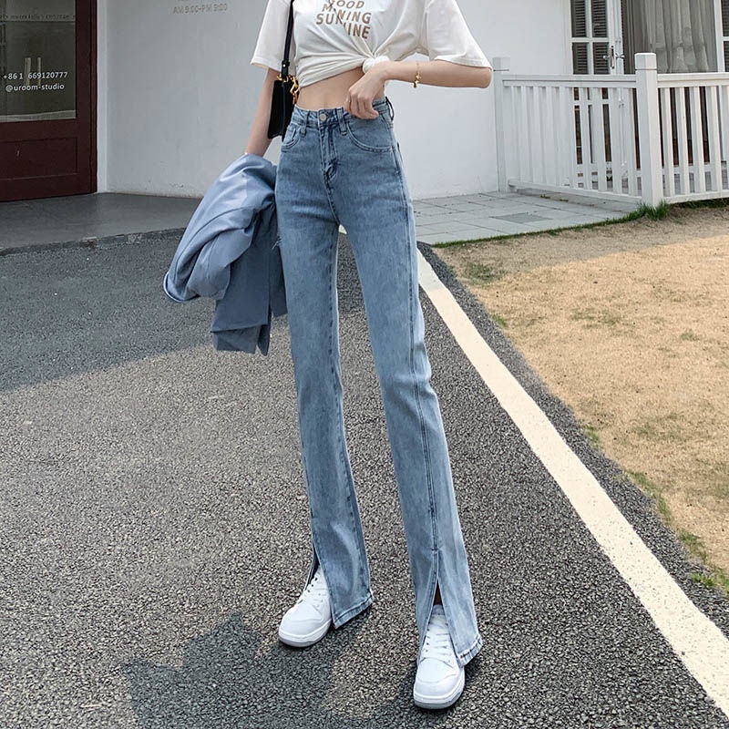 Quần jeans dài lưng cao ống đứng thời trang cho nữ Hàn Quốc