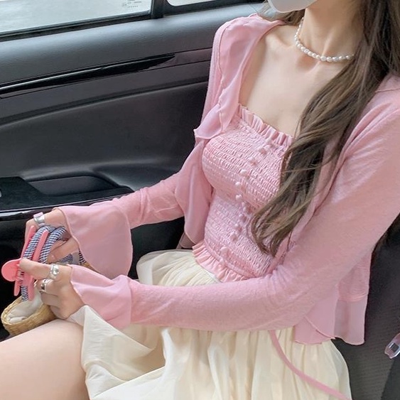 QKOOLE  Áo Len Nữ Tay Loe Thời Trang Hàn Quốc