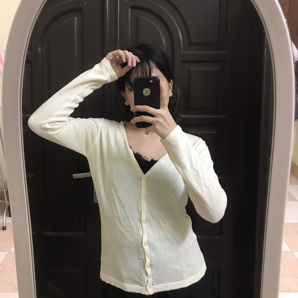 Cadigan len cổ tim size S màu sữa