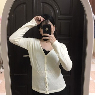 Cadigan len cổ tim size S màu sữa