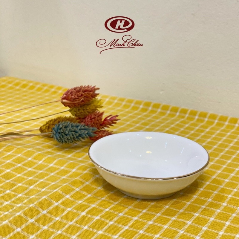 Đĩa muối chấm viền vàng 12k Minh Châu