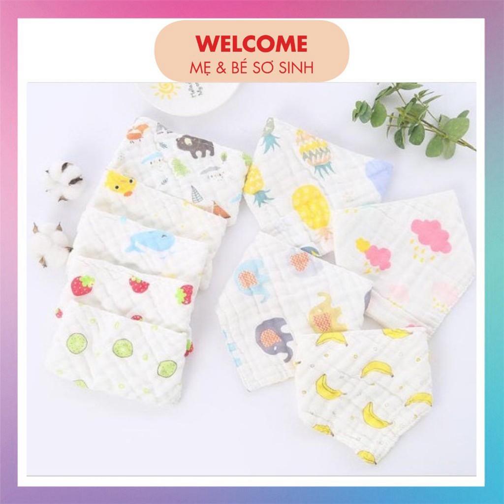 Yếm tam giác 6 lớp siêu mềm thấm, yếm xô Organic có cúc bấm điều chỉnh cho bé giữ ấm