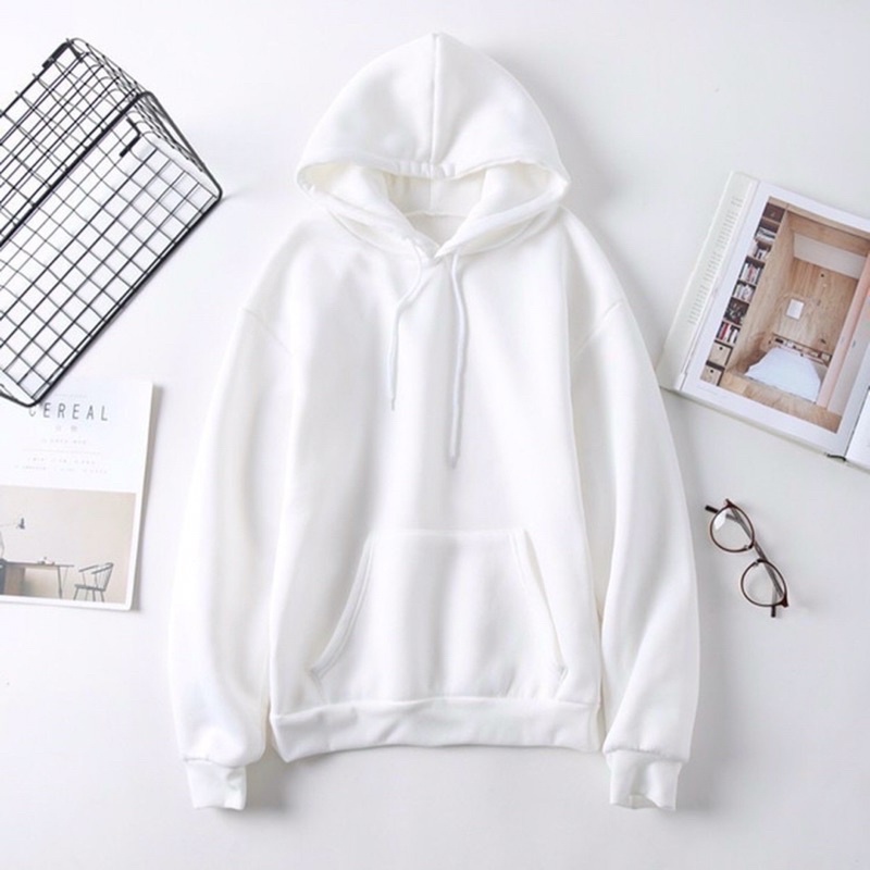 FREESHIP Áo Khoác Hoodie Nỉ Có Mũ Form Rộng Trơn Đen Trắng Unisex Nam Nữ