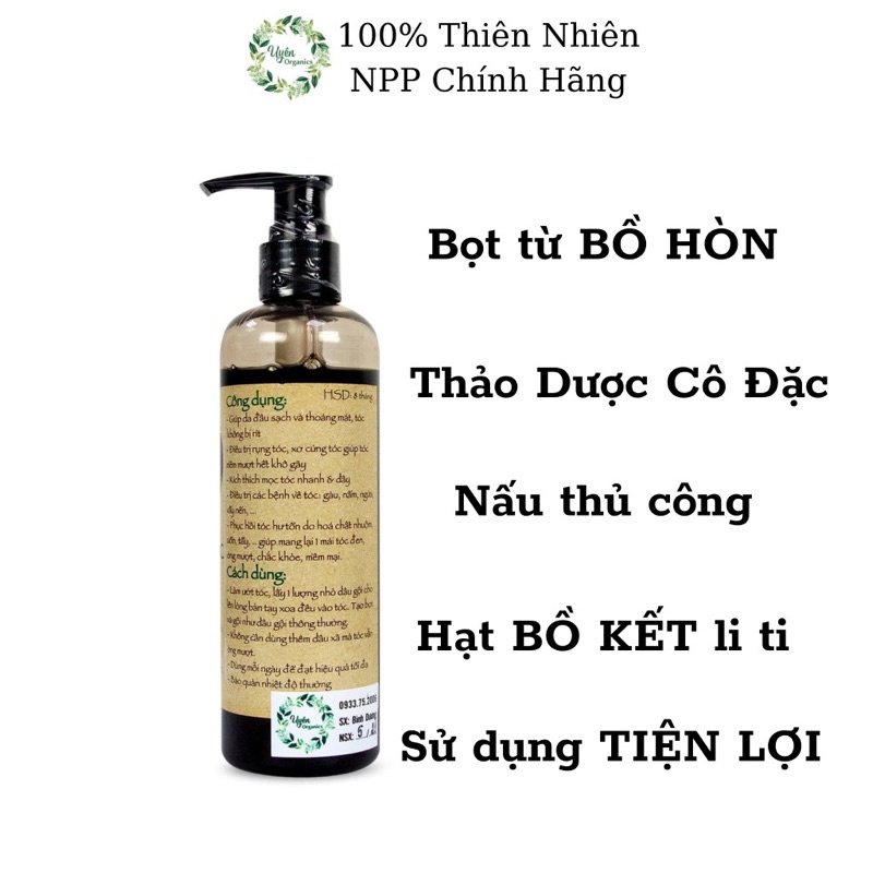 Dầu Gội Đầu Bồ Kết Thảo Dược HandMadeChai 250mlGiảm ngứa,Giảm rụng,Giảm nấm, Thơm nhẹ