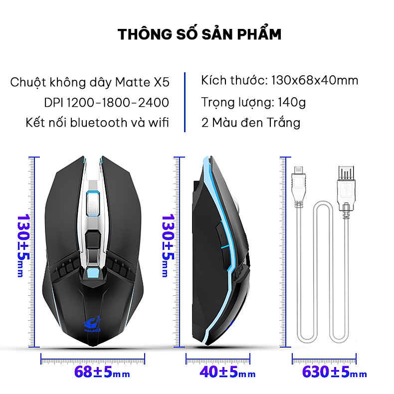 Chuột không dây chơi game X5 chính hãng Free Wolf kết nối không dây có đèn Led 6 màu - Thiết kế chống tiếng ồn