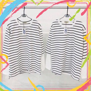 Áo thun tay dài form rộng unisex - sweater sọc dệt 2 ống tay