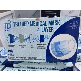 Khẩu trang y tế cao cấp Trí Diệp (ĐÃ KIỂM ĐỊNH CHẤT LƯỢNG) đặc biệt kháng khuẩn 4 Lớp - Hộp 50 chiếc đã tiệt trùng với l
