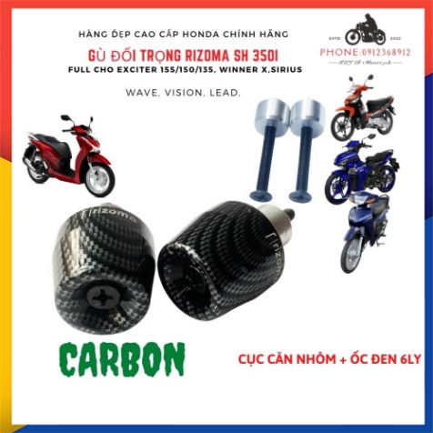 Gù Carbon Rizoma , Gù Tay Lái Chống Rung Cho Xe Máy Honda Và Yamaha ( SH, Winner , Exciter, Wave )