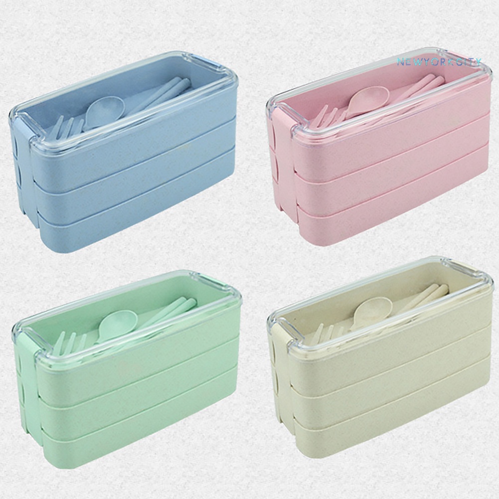 Hộp cơm NYC 900ml 3 Tầng Kèm Muỗng Nĩa