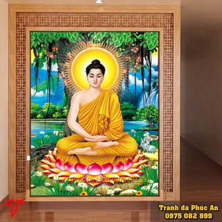 Tranh đính đá-tranh thêu phật ngồi gốc bồ đề-phật thích ca mâu ni lv047,lv3338