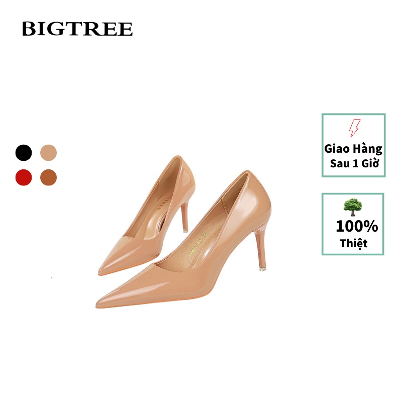 Giày cao gót BIGTREE 9511-A6 mũi nhọn chất liệu da bóng thiết kế đơn giản thời trang dành cho nữ