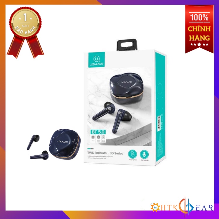 Tai nghe Bluetooth USAMS US-SD001 Dark Blue Chính hãng (Tai nghe 2 bên, v5.0, 3.5h, Cảm biến chạm)
