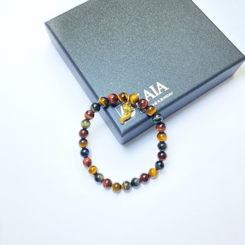 Vòng tay phong thủy mắt hổ 3 màu mix charm hồ li 24k - KAIA