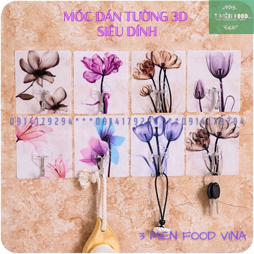 Móc Dán Tường 3D siêu dính,Móc Dính Tường,móc treo đồ 3d nhiều họa tiết chịu lực tốt-3 miền food vina