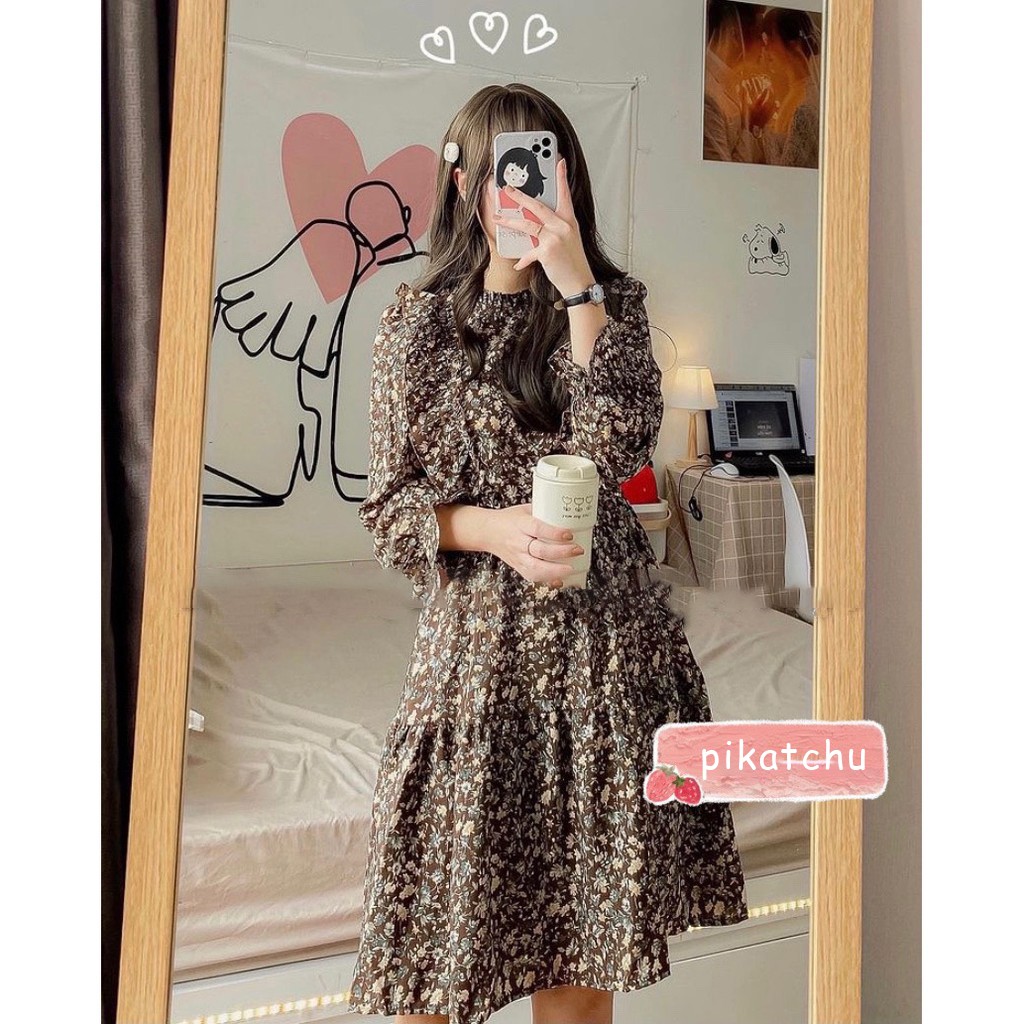 váy hoa nhí vintage, váy hoa nhí dáng xòe cánh tiên viền bèo pikatchu | BigBuy360 - bigbuy360.vn