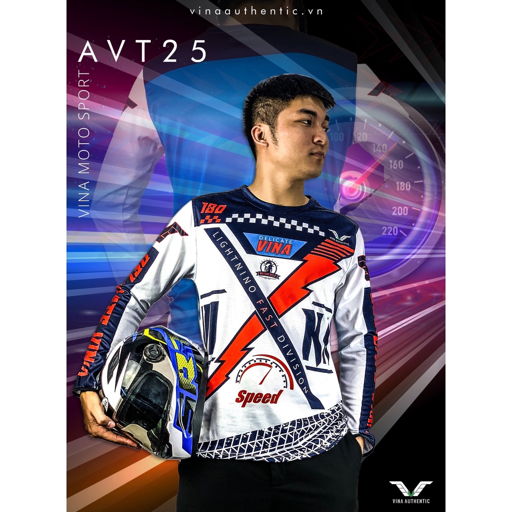 ÁO ĐUA XE MOTO, ĐI PHƯỢT, ĐAM MÊ TỐC ĐỘ AVT25 VINA AUTHENTIC PHONG CÁCH THỂ THAO, CO GIẢN, CHUẨN THƯƠNG HIỆU