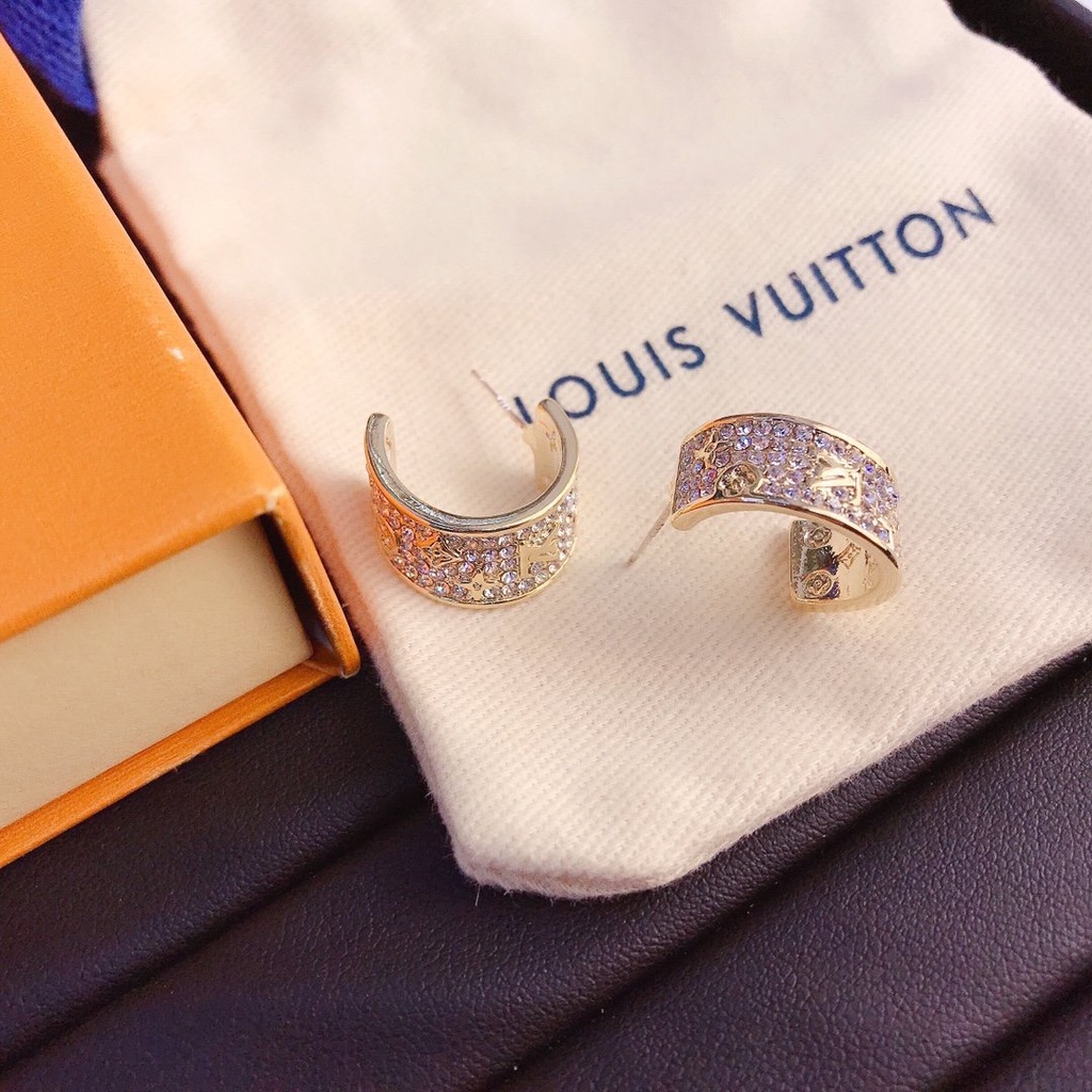 LOUIS VUITTON Khuyên Tai Tròn Bằng Thép Titan In Logo LV Thời Trang