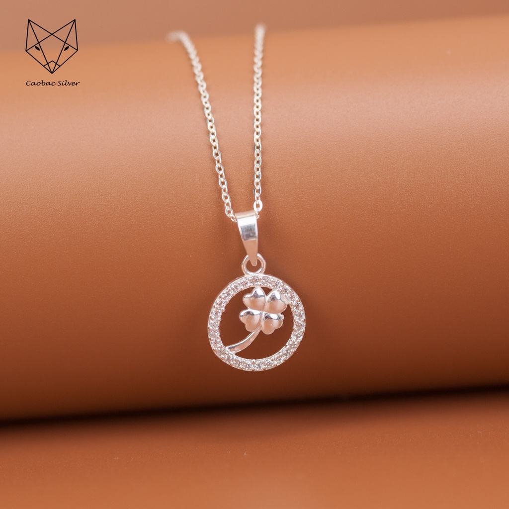 Dây Chuyền Bạc Ta Cao Cấp CaoBac Silver Tròn Rỗng Đá Bốn Lá Trơn Đơn Giản Tinh Tế Nhẹ Nhàng, Thanh Lịch Cho Bạn Gái