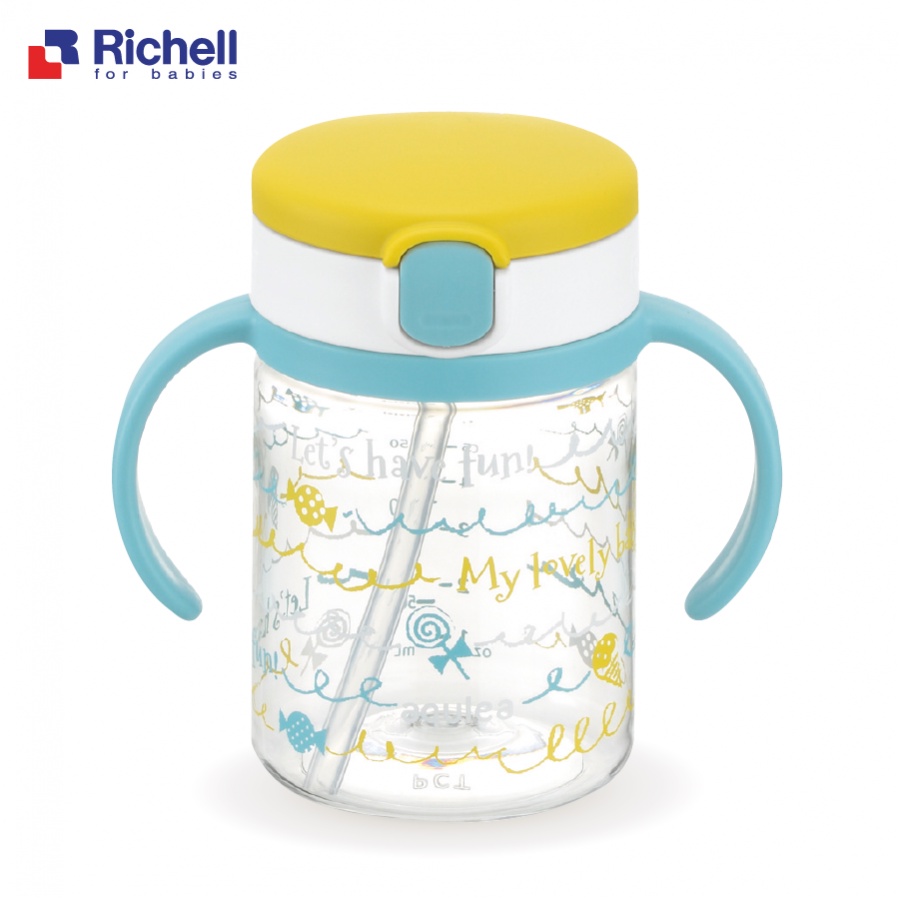 Set cốc ly tập uống 3 giai đoạn 150ml và bình uống nước có ống hút 200ml nhựa PP cao cấp Richell (Vàng) - RC22022 - coc