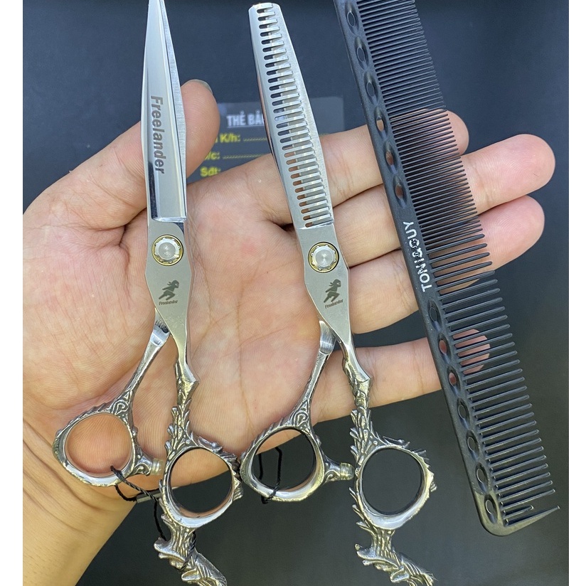Kéo cắt tóc và kéo tỉa tóc Nhật bản Freelander FR06 ( Mua một bộ kéo được tặng bao da+lược)