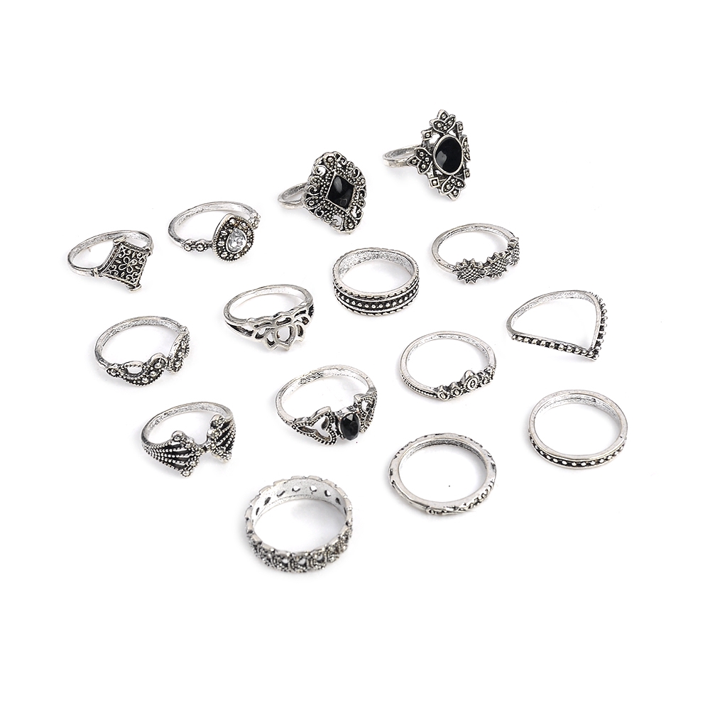 Set 15 nhẫn đeo ngón tay midi phong cách boho cổ điển