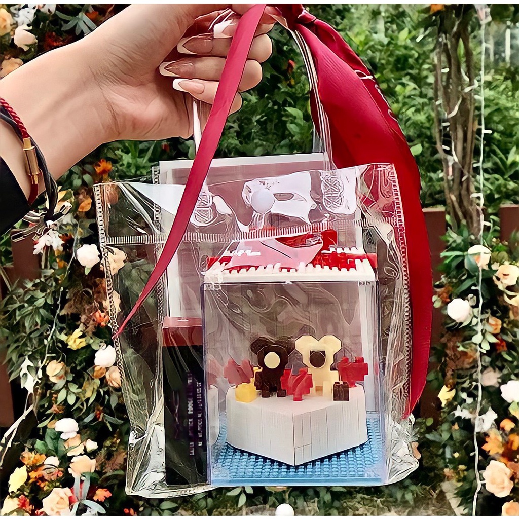 Bộ Xếp Hình Lego Bánh Sinh Nhật Hộp Quà Tặng Vịt Donal, Thỏ Stella, Chuột Mickey Có Đèn Trang Trí 3D Dễ Thương