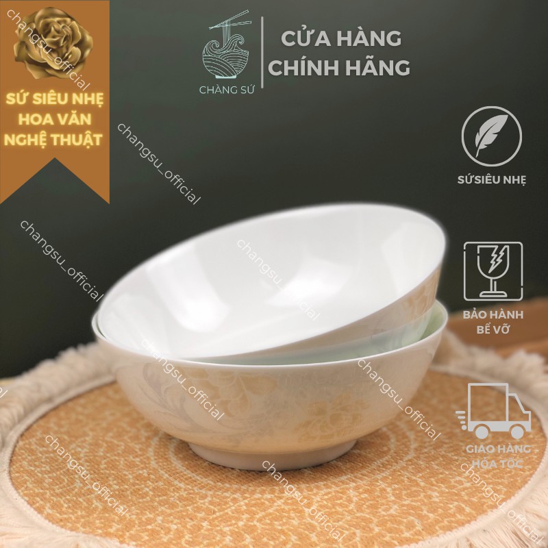 Set bát dĩa 12 món sứ xương hoa văn bắc âu cổ điển - Sứ xương siêu nhẹ Minh Châu