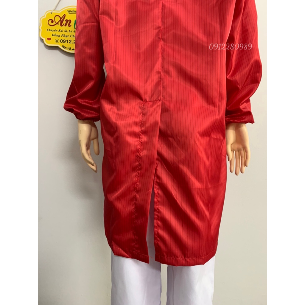 Áo phòng sạch dáng dài vải chống tĩnh điện màu đỏ - Áo blouse phòng sạch _ Hình chụp thật