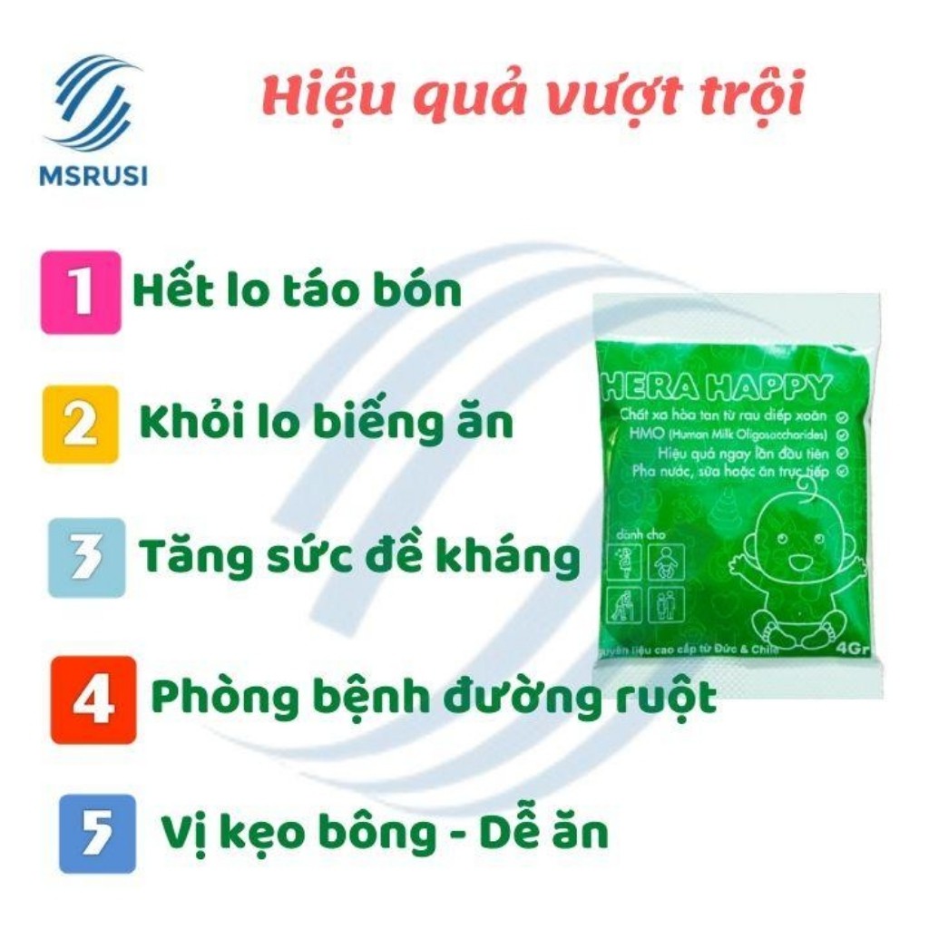 Thực phẩm bổ sung Chất xơ Hera Happy - Hera Milk - Trị táo bón cho trẻ từ 6 tháng [Hộp 15 gói - 4g/gói]