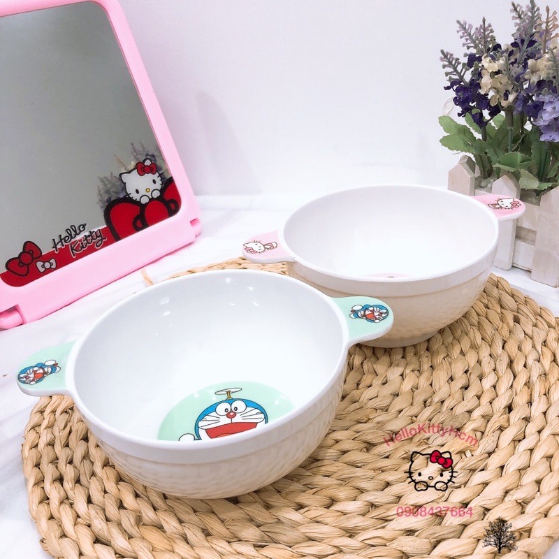 Chén 2 quai HelloKitty Doreamon